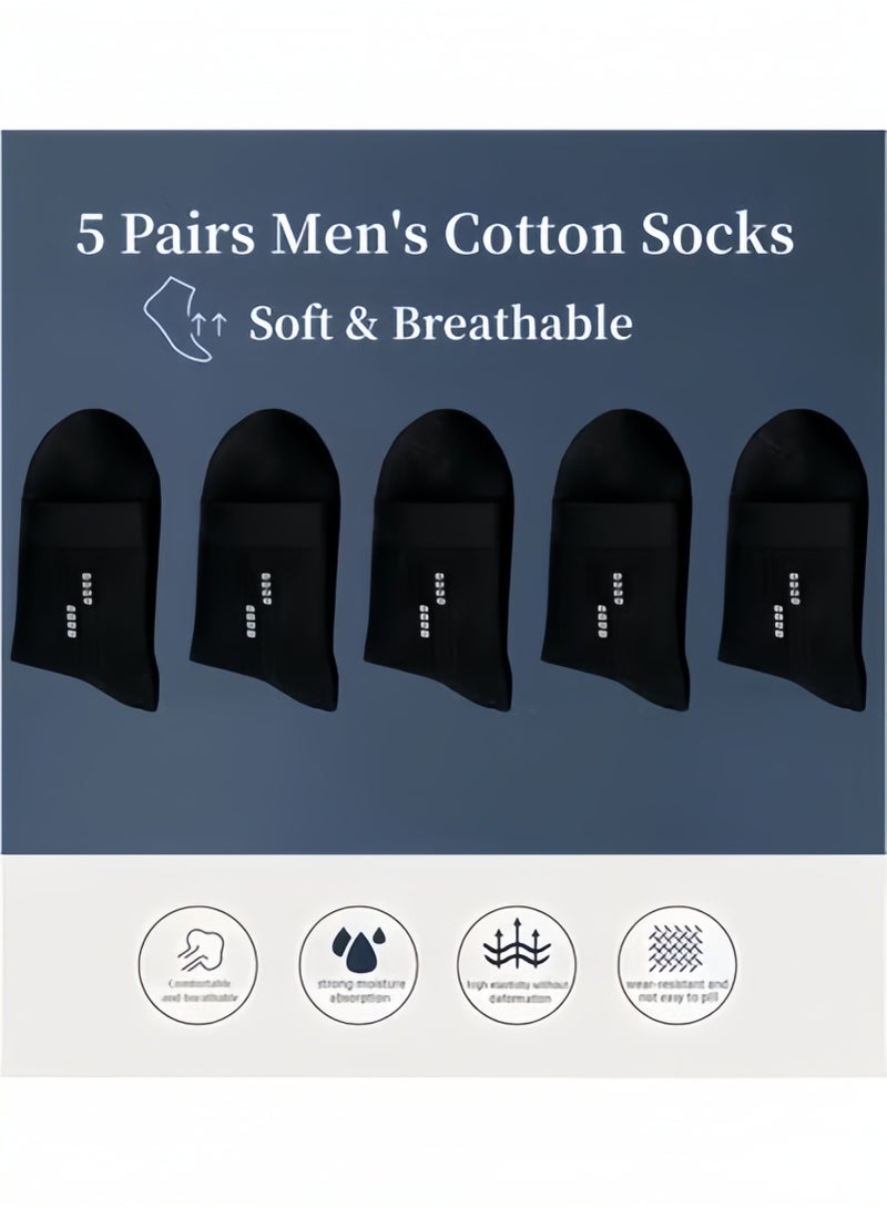 Lesha 5 Pairs Men's 100 % Cotton Crew Socks - Comfortable, Durable, Mid - Calf, Moisture Wicking Breathable Socks, Dress Socks for Business and Casual - Image 2